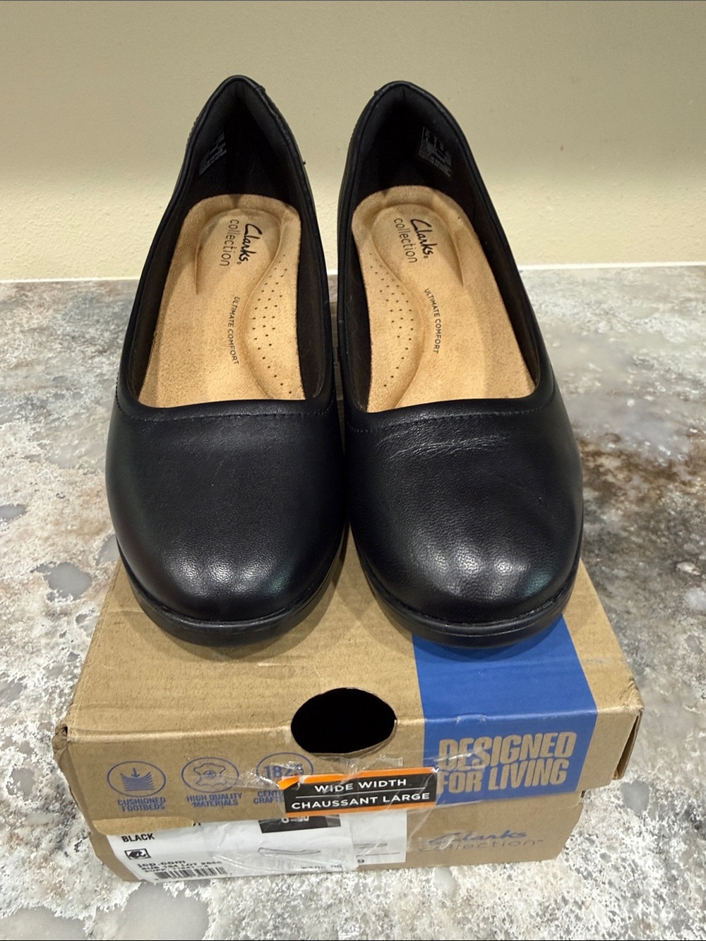 Clarks Black Leather Slip-On Comfort Flats